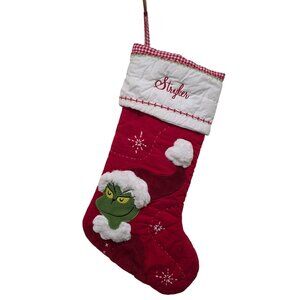 Pottery Barn Kids Dr SEUSS Grinch Christmas Stocking Embroidered Name Stryker Re